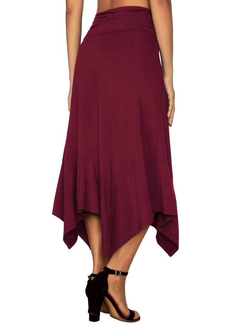 DJT Women's Flowy Handkerchief Hemline Midi Skirt XX-Large Wine Red - Image 4
